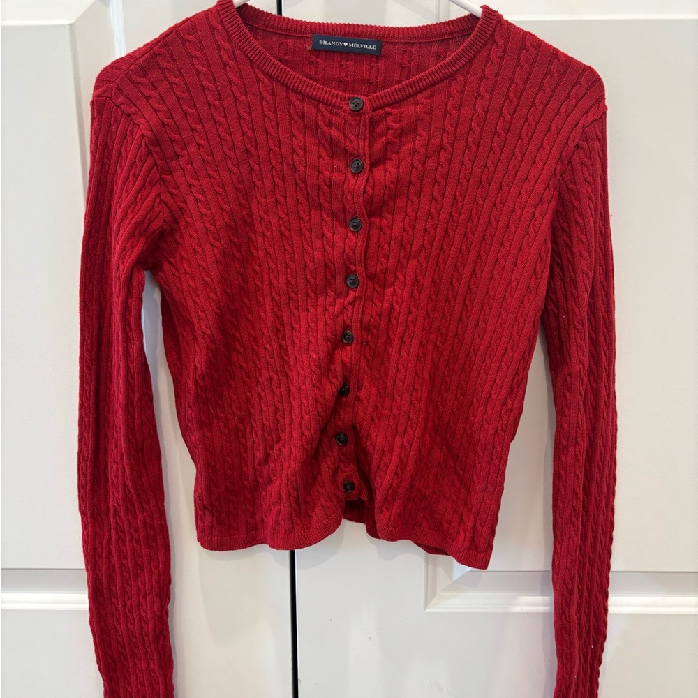 Red Cable Knit Cardigan